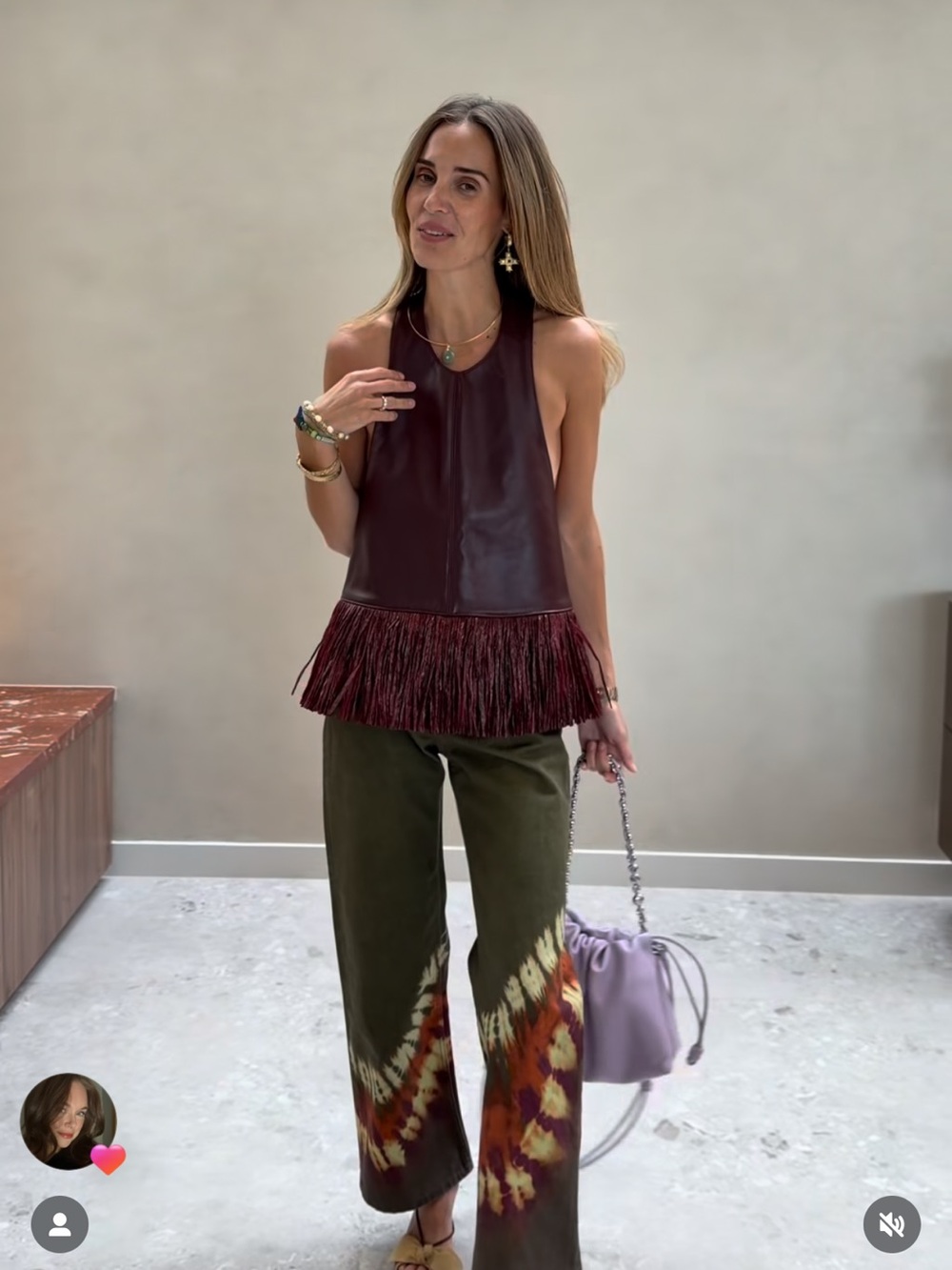 Fringed Leather Sleeveless Top in Burgundy